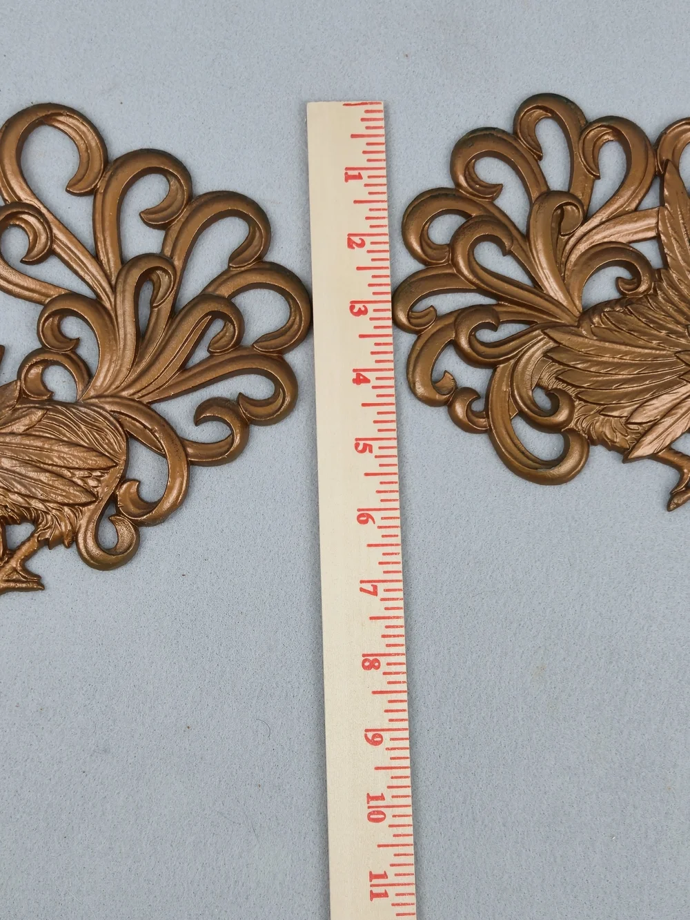 Vintage Copper Tone Metal Rooster Wall Plaques Pair MCM Farmhouse Decor